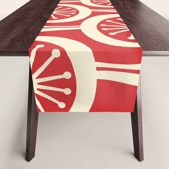 Mid Century Modern Atomic Drops Pattern in Retro Christmas Red and Cream Table Runner Gallery Image 1