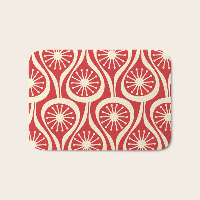 Mid Century Modern Atomic Drops Pattern in Retro Christmas Red and Cream Bath Mat Gallery Image 1
