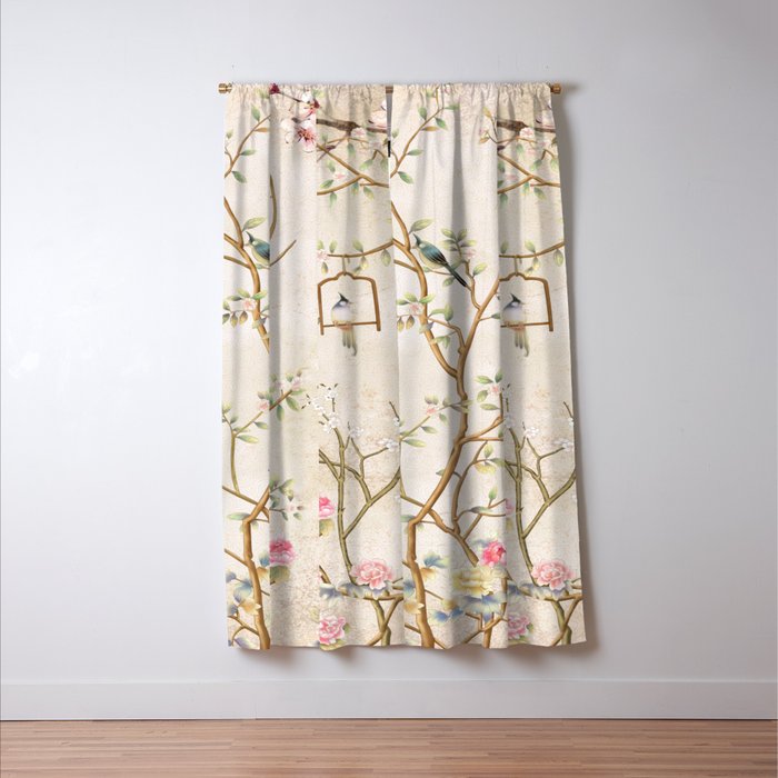 Chinoiserie Cherry Blossom Bird Garden Fresco Window Curtain Gallery Image 3
