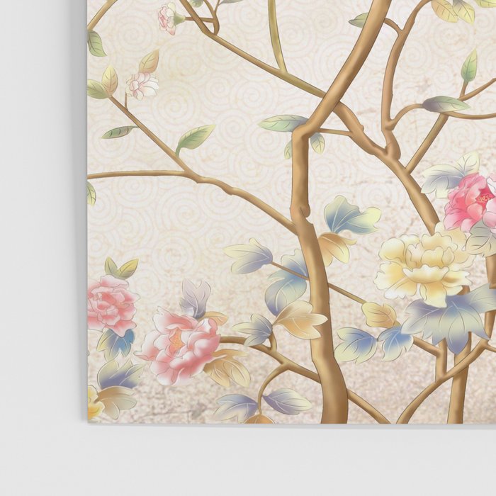 Chinoiserie Cherry Blossom Bird Garden Fresco Poster Gallery Image 3