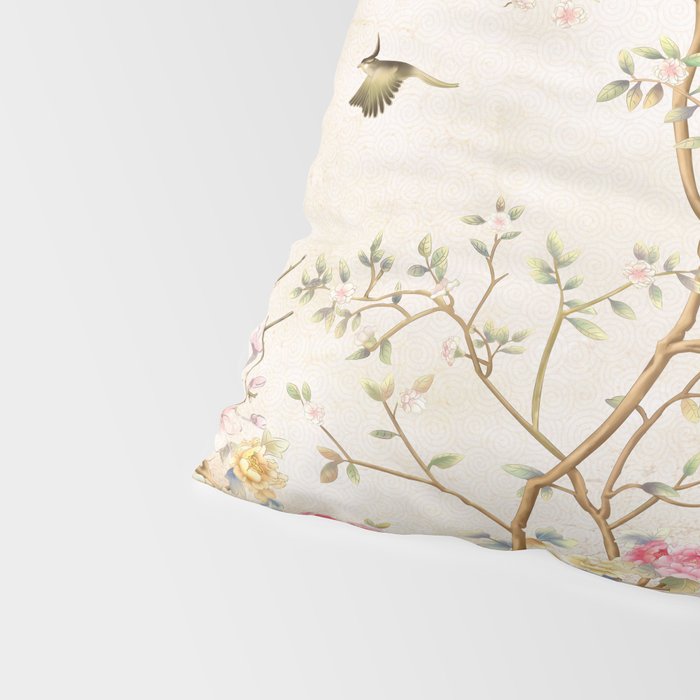 Chinoiserie Cherry Blossom Bird Garden Fresco Pillow Sham Gallery Image 4