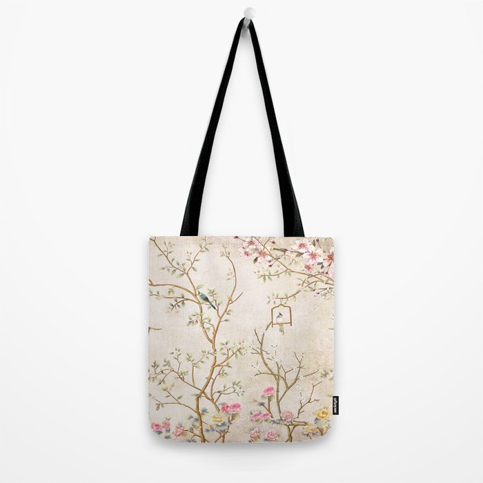 Chinoiserie Cherry Blossom Bird Garden Fresco Tote Bag Gallery Image 2