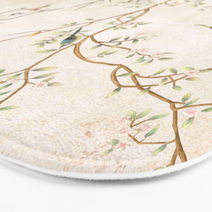 Chinoiserie Cherry Blossom Bird Garden Fresco Bath Mat Gallery Image 3