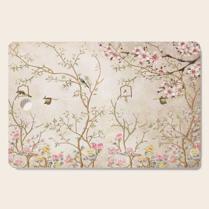 Chinoiserie Cherry Blossom Bird Garden Fresco Cutting Board Gallery Image 1