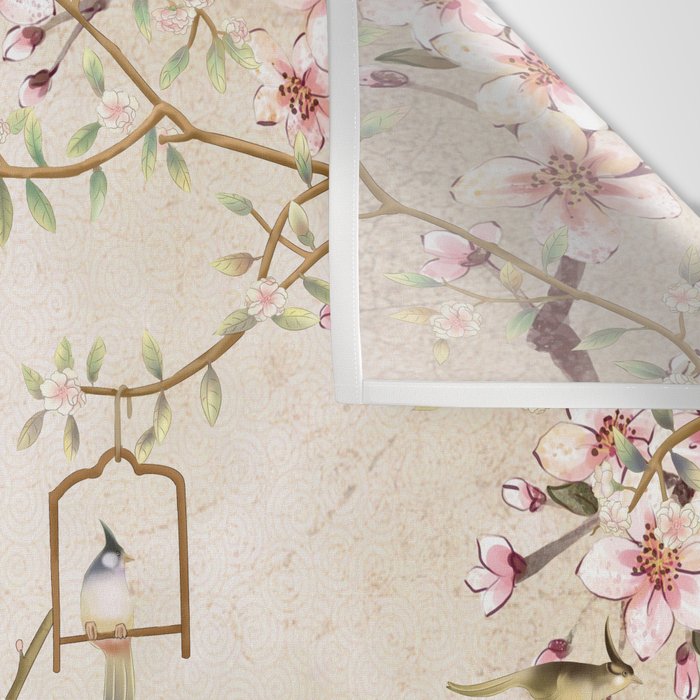 Chinoiserie Cherry Blossom Bird Garden Fresco Wall Tapestry Gallery Image 3