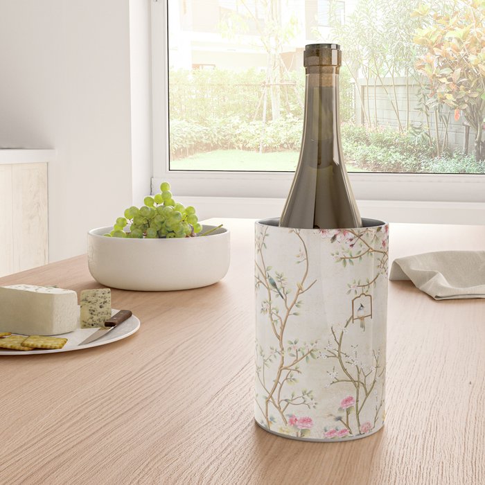 Chinoiserie Cherry Blossom Bird Garden Fresco Wine Chiller Gallery Image 4