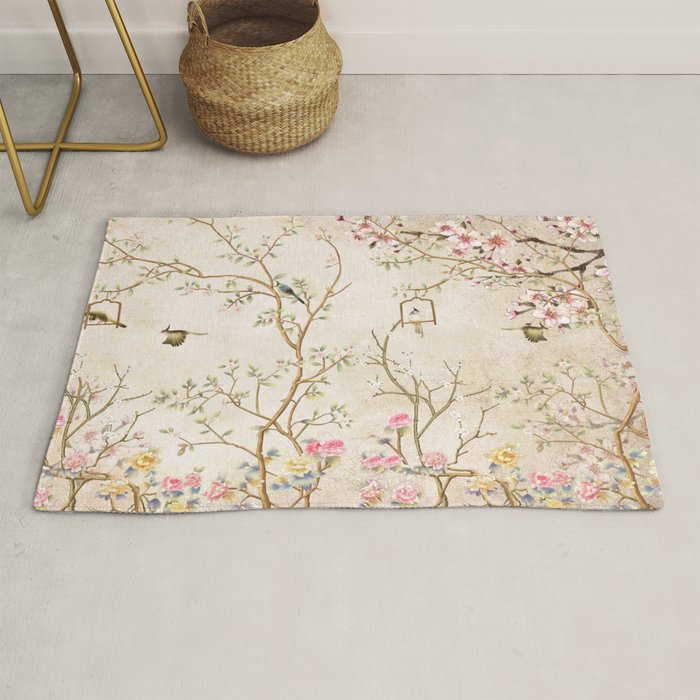 Chinoiserie Cherry Blossom Bird Garden Fresco Rug Gallery Image 1