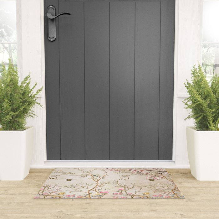 Chinoiserie Cherry Blossom Bird Garden Fresco Welcome Mat Gallery Image 3