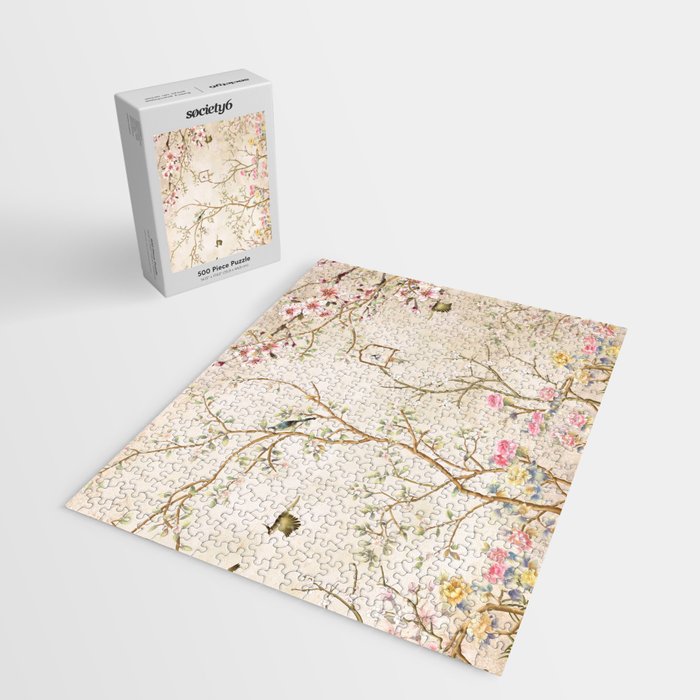 Chinoiserie Cherry Blossom Bird Garden Fresco Jigsaw Puzzle Gallery Image 2