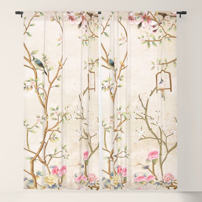 Chinoiserie Cherry Blossom Bird Garden Fresco Window Curtain Gallery Image 5