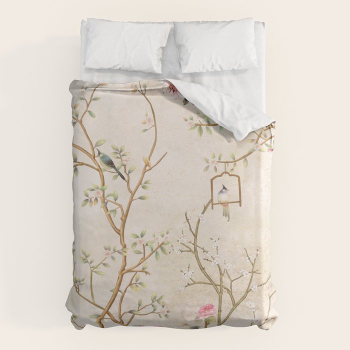 Chinoiserie Cherry Blossom Bird Garden Fresco Duvet Cover Gallery Image 6