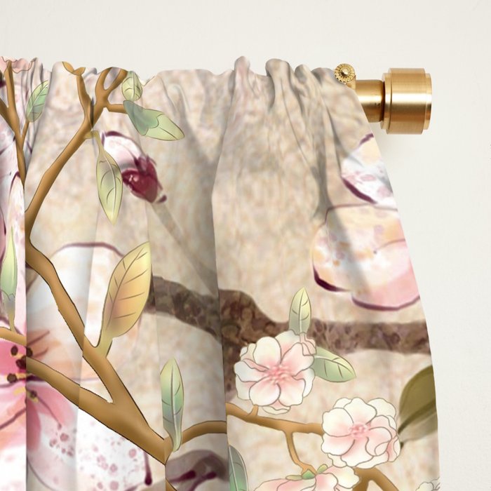 Chinoiserie Cherry Blossom Bird Garden Fresco Window Curtain Gallery Image 2