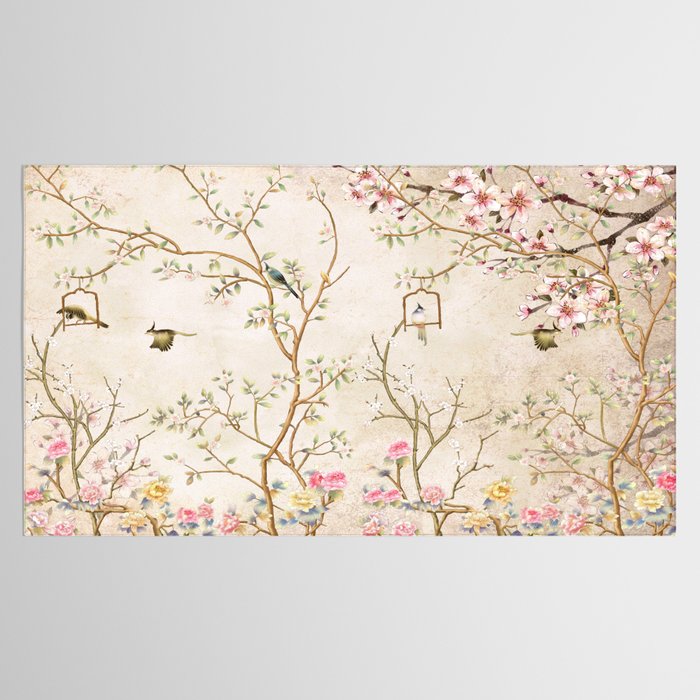 Chinoiserie Cherry Blossom Bird Garden Fresco Tablecloth Gallery Image 2
