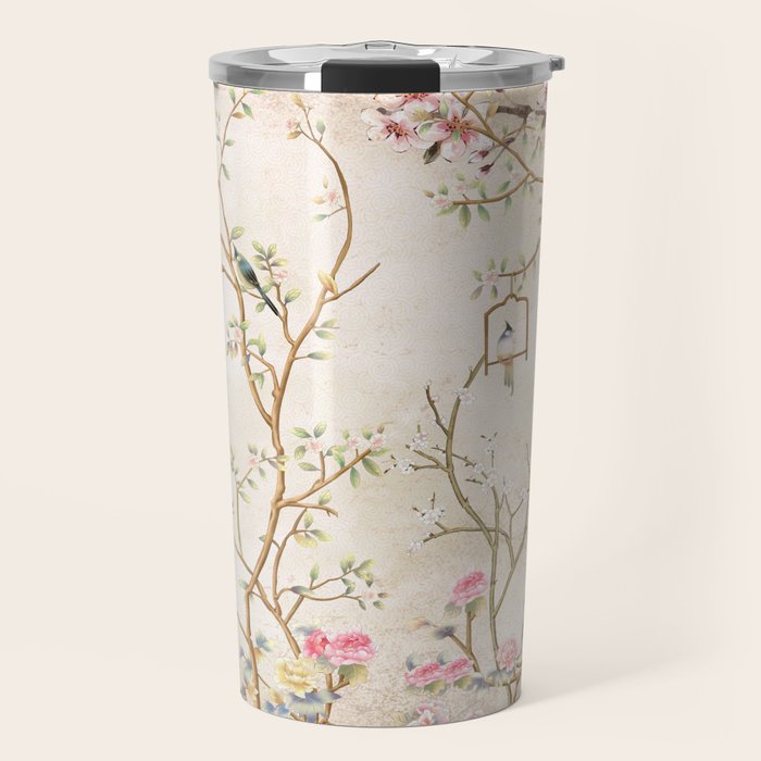 Chinoiserie Cherry Blossom Bird Garden Fresco Travel Mug Gallery Image 1