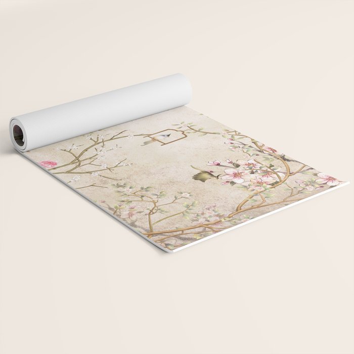 Chinoiserie Cherry Blossom Bird Garden Fresco Yoga Mat Gallery Image 2