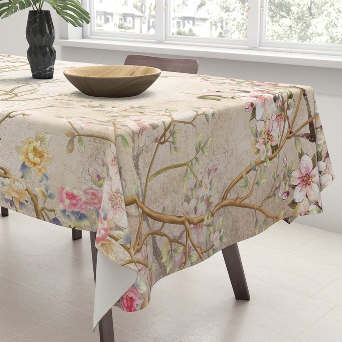 Chinoiserie Cherry Blossom Bird Garden Fresco Tablecloth Gallery Image 3