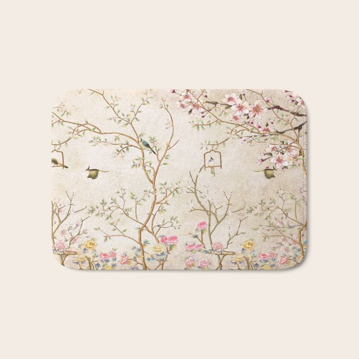 Chinoiserie Cherry Blossom Bird Garden Fresco Bath Mat Gallery Image 1