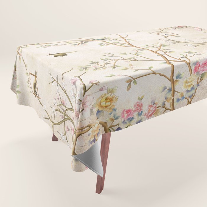 Chinoiserie Cherry Blossom Bird Garden Fresco Tablecloth Gallery Image 1