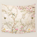 Chinoiserie Cherry Blossom Bird Garden Fresco Wall Tapestry Gallery Image 4