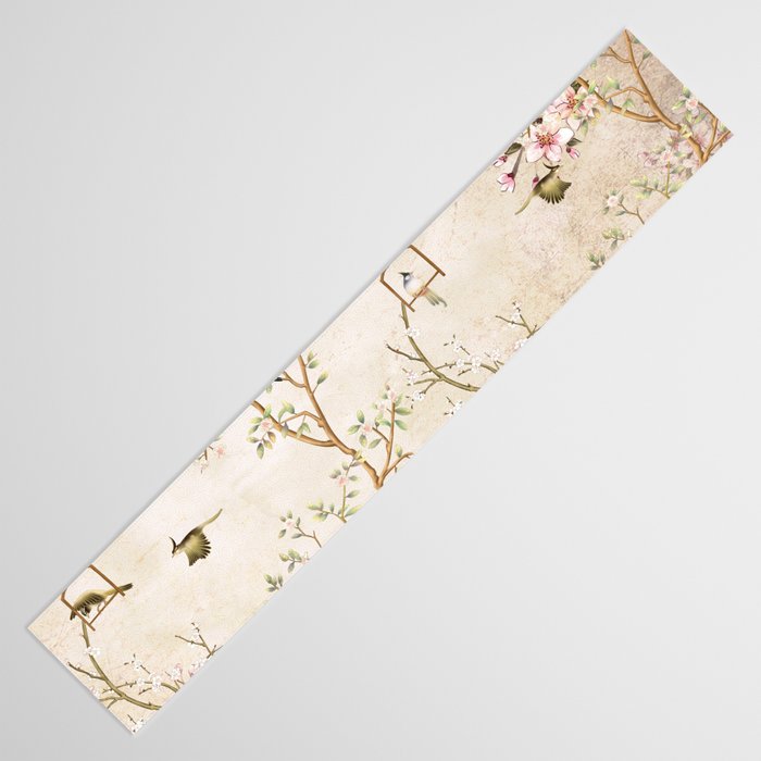 Chinoiserie Cherry Blossom Bird Garden Fresco Table Runner Gallery Image 3