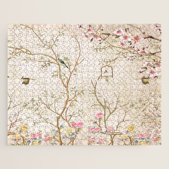 Chinoiserie Cherry Blossom Bird Garden Fresco Jigsaw Puzzle Gallery Image 1