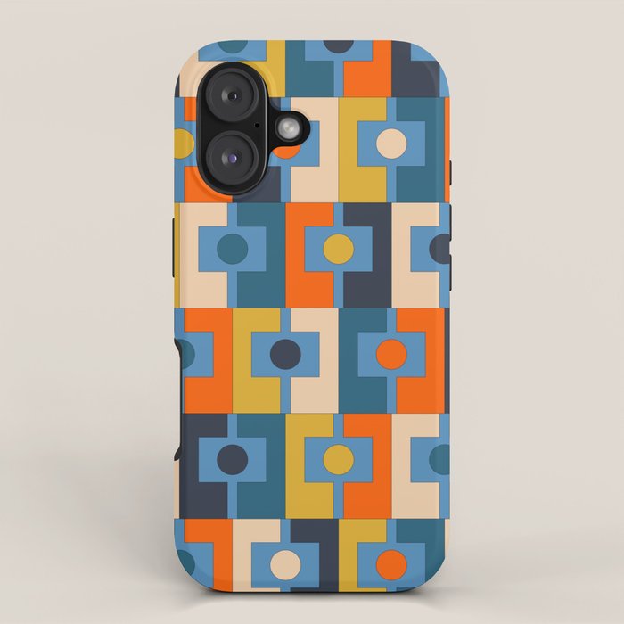 Rektangel Retro Contemporary Geometric Pattern Blue Orange Mustard iPhone Case Gallery Image 1