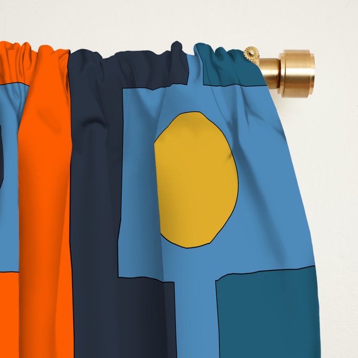 Rektangel Retro Contemporary Geometric Pattern Blue Orange Mustard Window Curtain Gallery Image 2