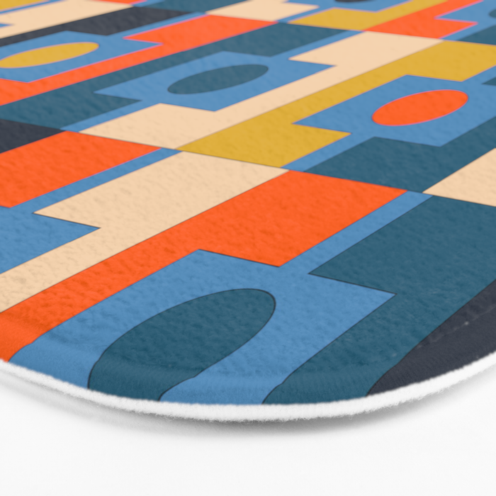 Rektangel Retro Contemporary Geometric Pattern Blue Orange Mustard Bath Mat Gallery Image 3