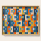 Rektangel Retro Contemporary Geometric Pattern Blue Orange Mustard Serving Tray Gallery Image 1