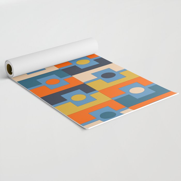 Rektangel Retro Contemporary Geometric Pattern Blue Orange Mustard Yoga Mat Gallery Image 2