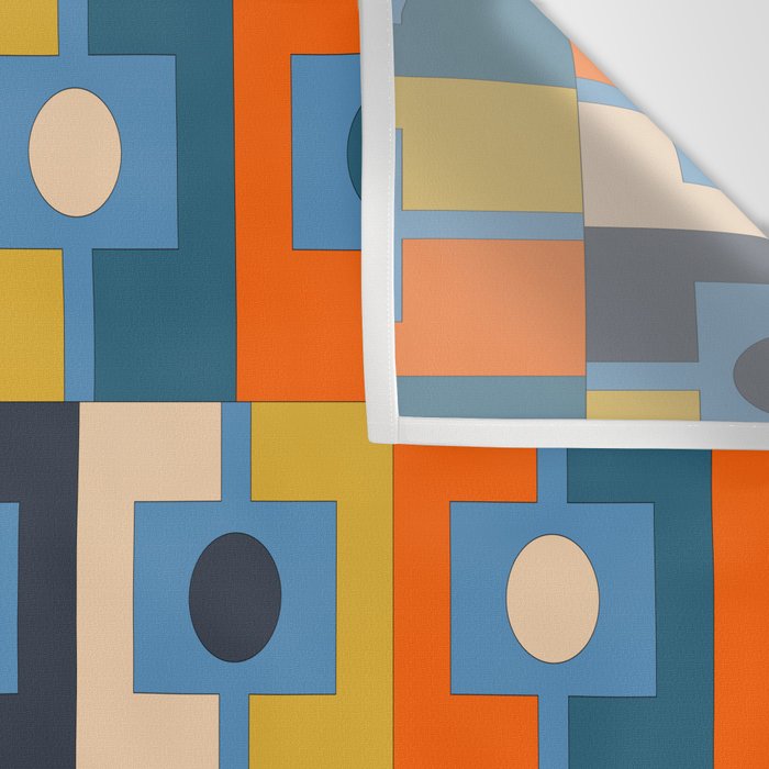 Rektangel Retro Contemporary Geometric Pattern Blue Orange Mustard Wall Tapestry Gallery Image 3