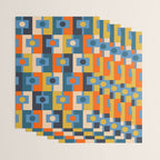 Rektangel Retro Contemporary Geometric Pattern Blue Orange Mustard Wrapping Paper Gallery Image 3