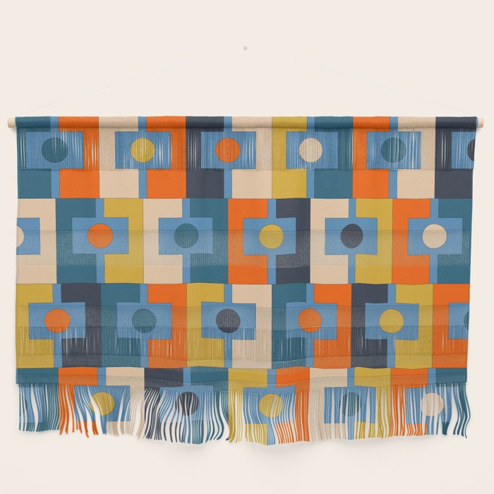 Rektangel Retro Contemporary Geometric Pattern Blue Orange Mustard Wall Hanging Gallery Image 1