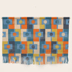 Rektangel Retro Contemporary Geometric Pattern Blue Orange Mustard Wall Hanging Gallery Image 1