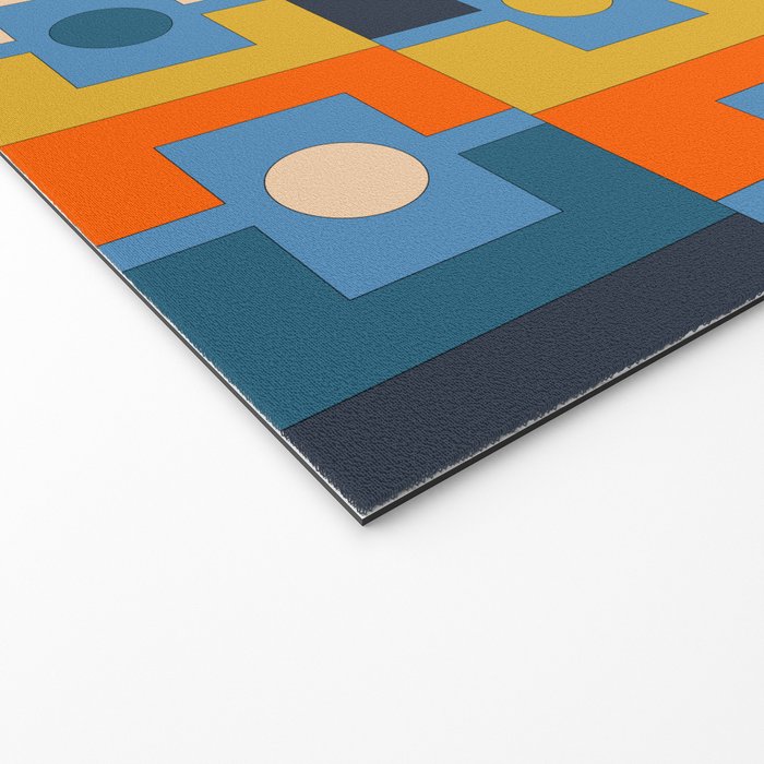 Rektangel Retro Contemporary Geometric Pattern Blue Orange Mustard Welcome Mat Gallery Image 2