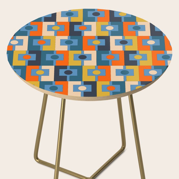 Rektangel Retro Contemporary Geometric Pattern Blue Orange Mustard Side Table Gallery Image 2