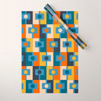 Rektangel Retro Contemporary Geometric Pattern Blue Orange Mustard Wrapping Paper Gallery Image 1
