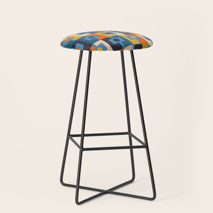 Rektangel Retro Contemporary Geometric Pattern Blue Orange Mustard Stool Gallery Image 1