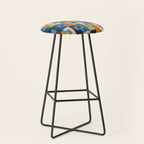 Rektangel Retro Contemporary Geometric Pattern Blue Orange Mustard Stool Gallery Image 1