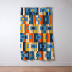 Rektangel Retro Contemporary Geometric Pattern Blue Orange Mustard Window Curtain Gallery Image 3