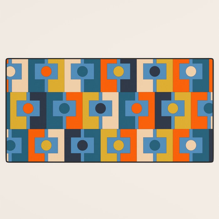 Rektangel Retro Contemporary Geometric Pattern Blue Orange Mustard Desk Mat Gallery Image 3