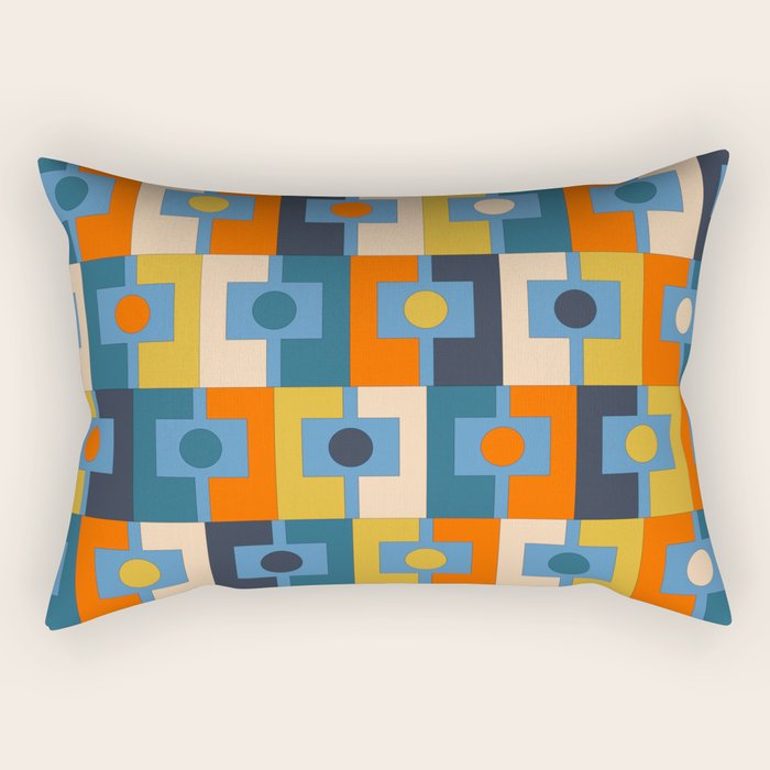 Rektangel Retro Contemporary Geometric Pattern Blue Orange Mustard Rectangular Pillow Gallery Image 1