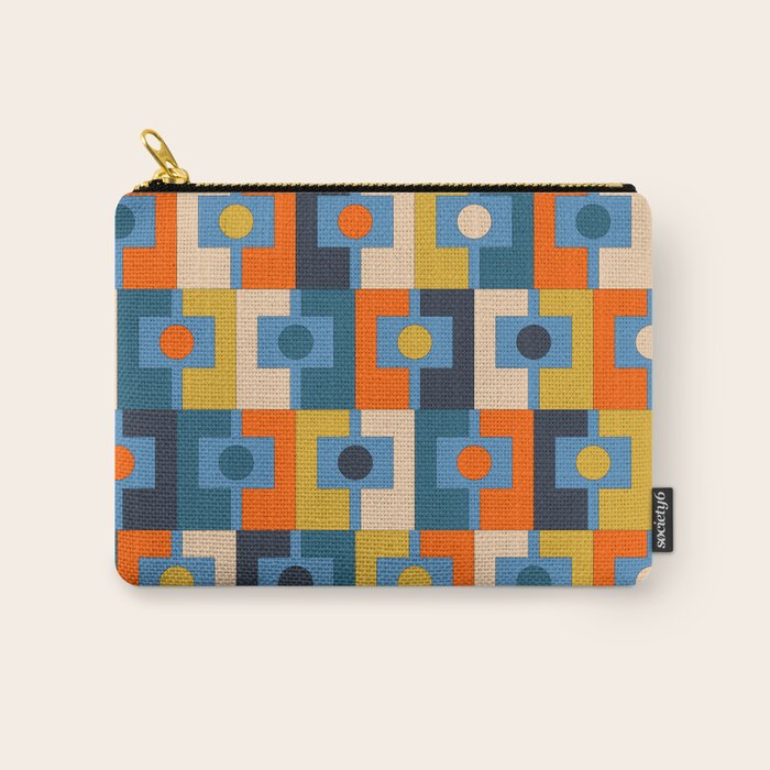 Rektangel Retro Contemporary Geometric Pattern Blue Orange Mustard Carry All Pouch Gallery Image 1