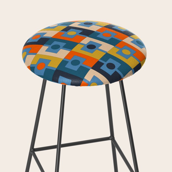 Rektangel Retro Contemporary Geometric Pattern Blue Orange Mustard Stool Gallery Image 2