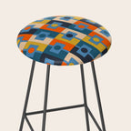 Rektangel Retro Contemporary Geometric Pattern Blue Orange Mustard Stool Gallery Image 2