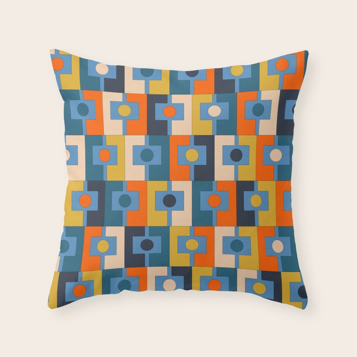 Rektangel Retro Contemporary Geometric Pattern Blue Orange Mustard Throw Pillow Gallery Image 6