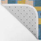 Rektangel Retro Contemporary Geometric Pattern Blue Orange Mustard Bath Mat Gallery Image 2