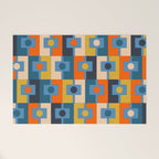 Rektangel Retro Contemporary Geometric Pattern Blue Orange Mustard Welcome Mat Gallery Image 1