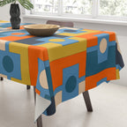 Rektangel Retro Contemporary Geometric Pattern Blue Orange Mustard Tablecloth Gallery Image 3