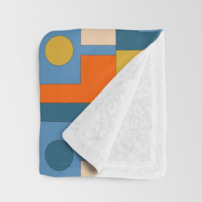 Rektangel Retro Contemporary Geometric Pattern Blue Orange Mustard Throw Blanket Gallery Image 3